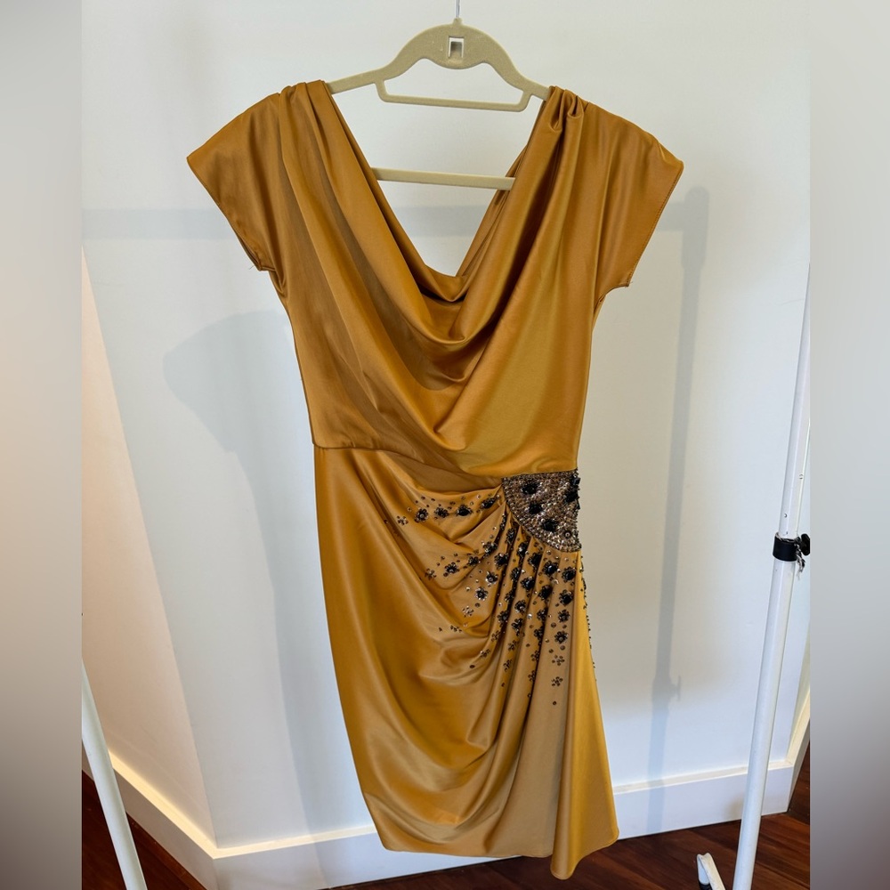 Elegant Gold Draped Dress